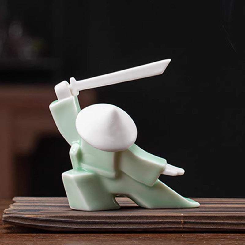 Kung Fu Zen Ceramic Incense Holder – Martial Artist Duel Figurine | Zen Ara Grove