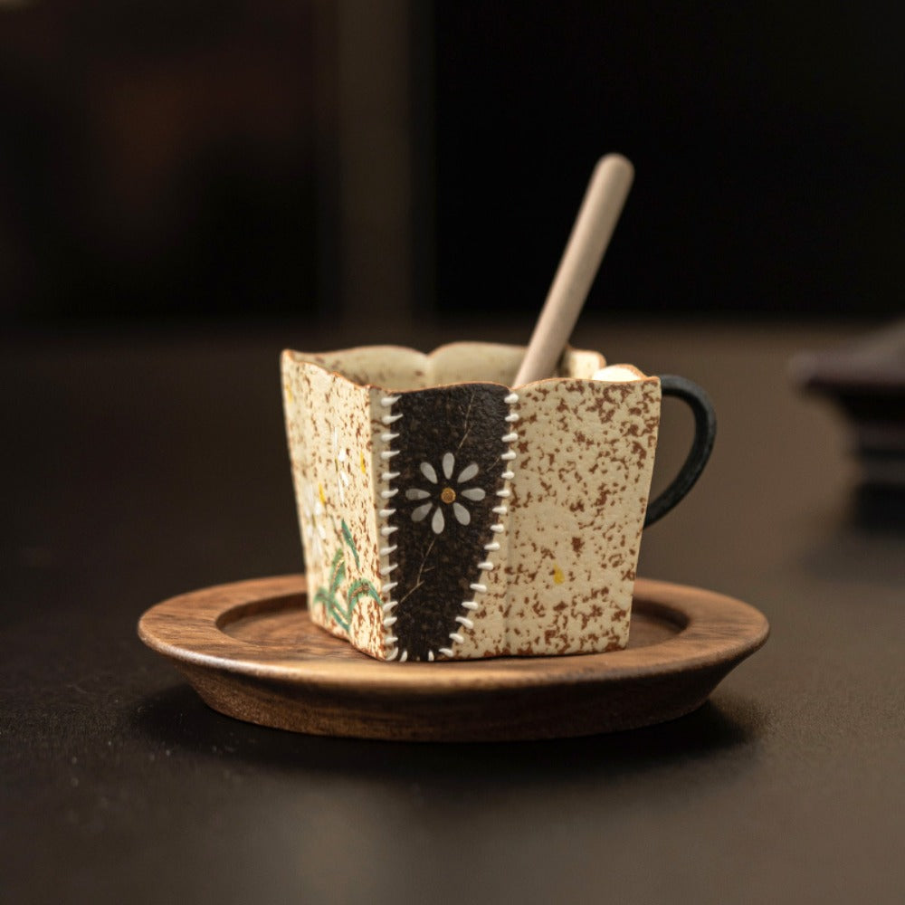 Blue & White Daisy Square Coffee Cup | Zen Ara Grove