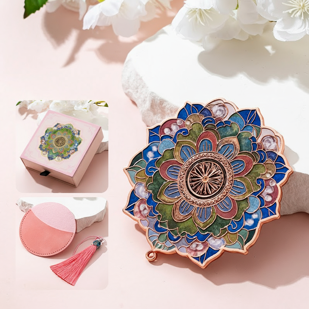 Portable Embossed Caisson Hand Mirror | Zen Ara Grove