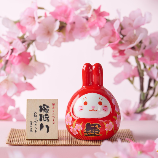 Lucky Rabbit Ceramic Figurine – Red Charm for Good Fortune | Zen Ara Grove