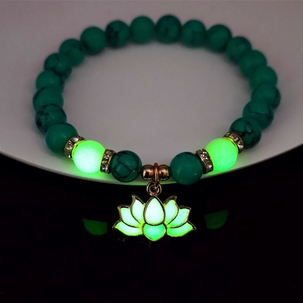 Glow-in-the-Dark Turquoise Lotus Bracelet – Zen Night Calm | Zen Ara Grove