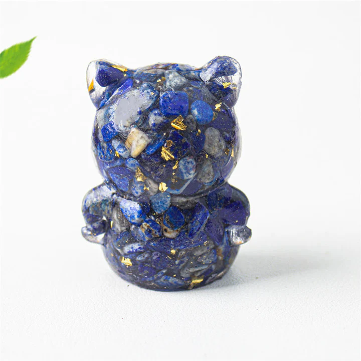 Cute Cat Lazurite Amethyst Black Obsidian Aquamarine Crystal Resin Positive Home Decoration | Zen Ara Grove