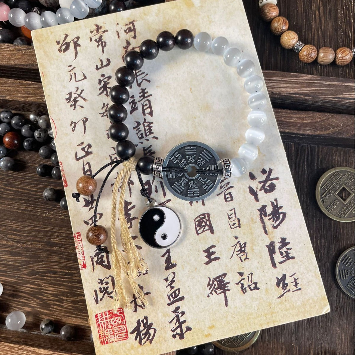 Twin Taiji Mountain Spirit Antique Coin Bracelet | Zen Ara Grove