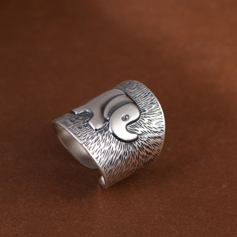 Sterling Silver Elephant Ring – Wide Hammered Vintage Style | Zen Ara Grove