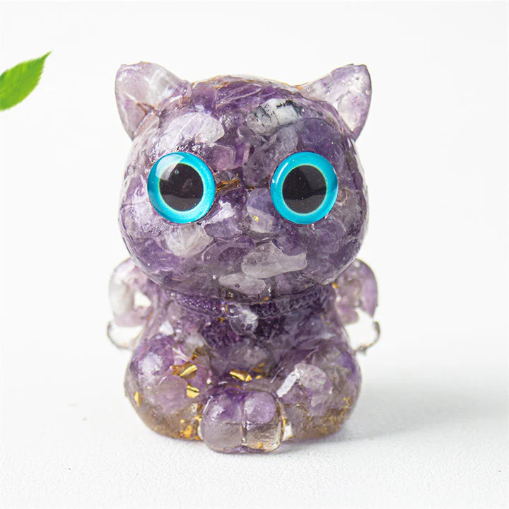 Cute Cat Lazurite Amethyst Black Obsidian Aquamarine Crystal Resin Positive Home Decoration | Zen Ara Grove