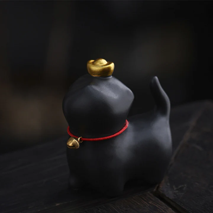 Mini Lucky Cat Ingot Tea Pet Ceramic Home Desk Figurine Decoration | Zen Ara Grove