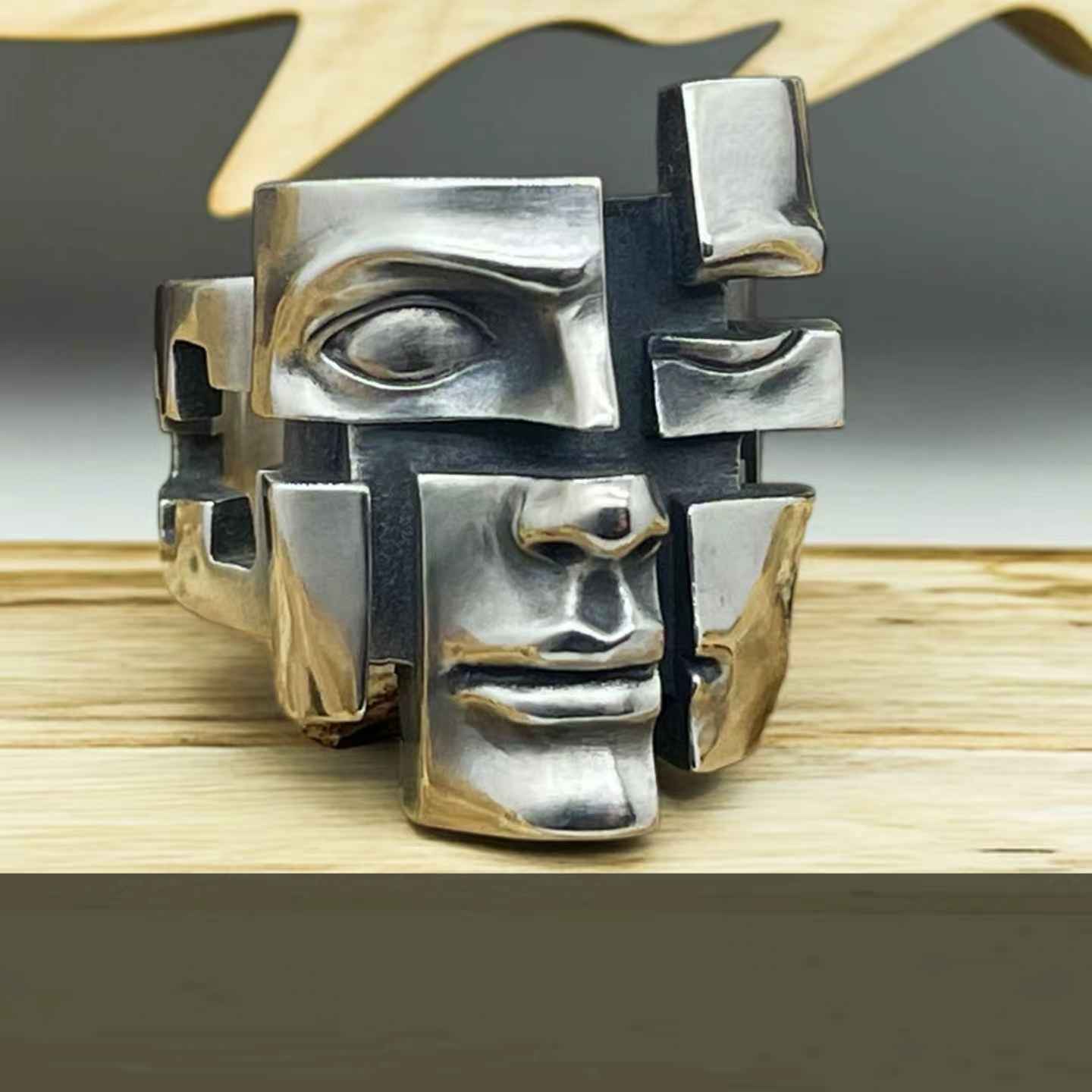 “Find Yourself” Broken Mask Design Ring | Zen Ara Grove