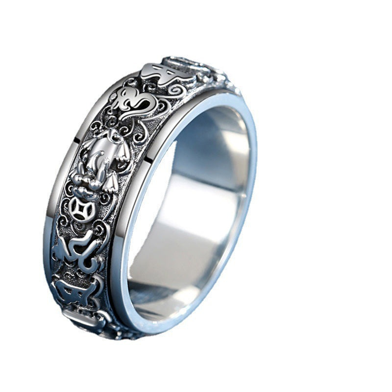 Six-Word Mantra Spin Ring with Pixiu Blessings | Zen Ara Grove