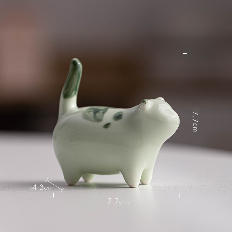 Mini Lucky Cute Spotted Standing Cat Sleeping Kitten Ceramic Figurine Decoration