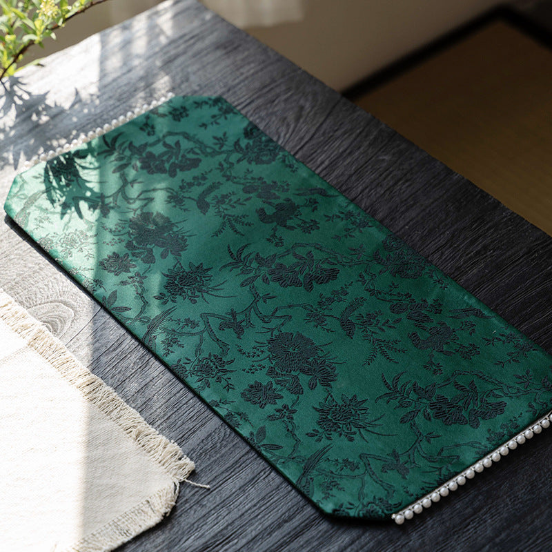 Zen Tea Mat - Embroidered Jade & Flow
