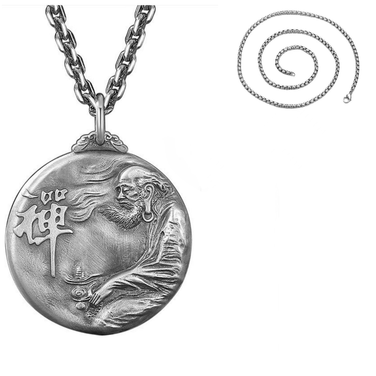 Bodhidharma Pendant – Zen Enlightenment Amulet in Sterling Silver | Zen Ara Grove
