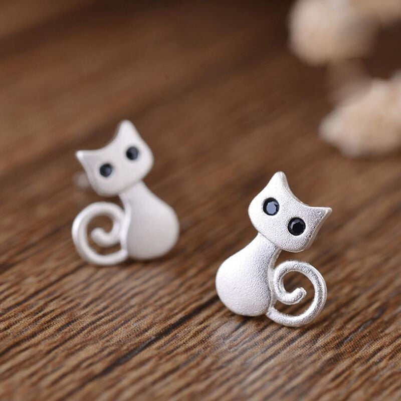925 Sterling Silver Posts Cute Cat Kitten Blessing Stud Earrings | Zen Ara Grove