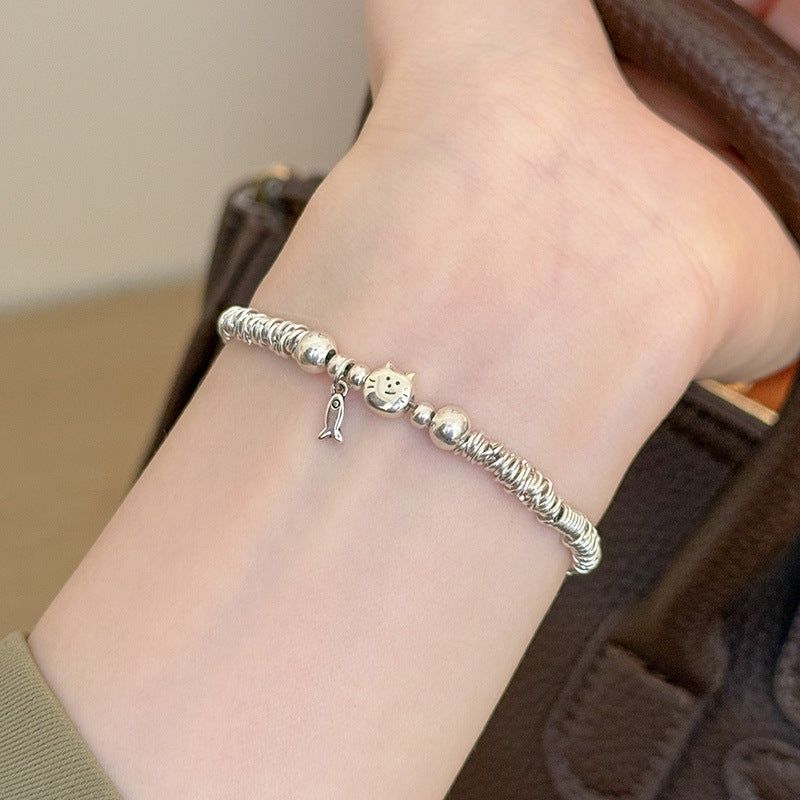 Sterling Silver Fortune Cat Bracelet – Lucky Fish & Elegant Charm in S925 | Zen Ara Grove