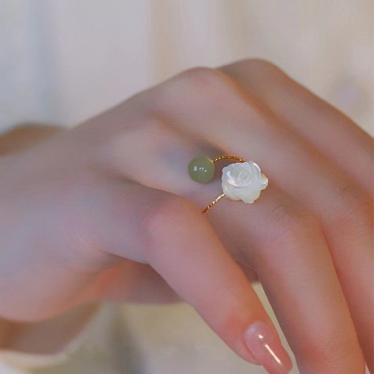 Natural Hetian Jade Blossom Ring – Zen-Inspired Elegance  | Zen Ara Grove