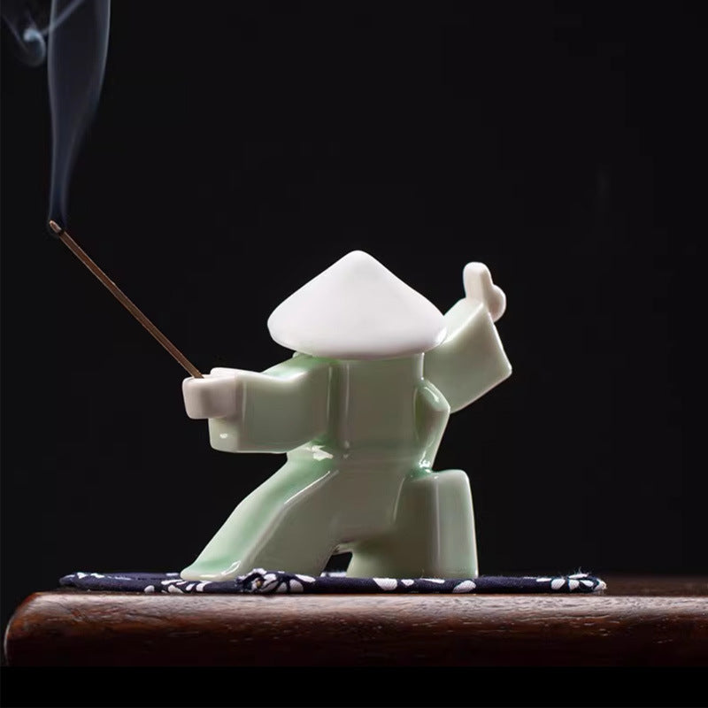 Kung Fu Zen Ceramic Incense Holder – Martial Artist Duel Figurine | Zen Ara Grove
