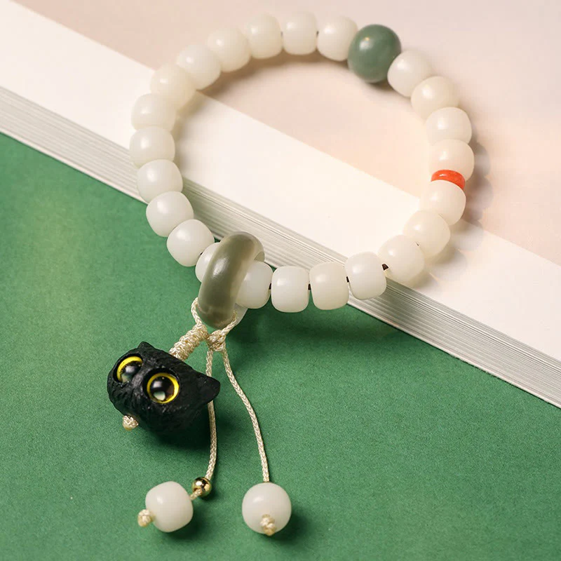 Natural Bodhi Seed African Blackwood Lovely Cat Charm Peace Harmony Bracelet | Zen Ara Grove
