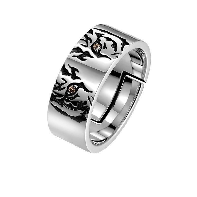 Fierce Gaze – Sterling Silver Tiger Ring with Diamond Eyes | Zen Ara Grove