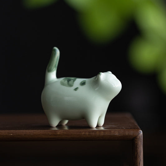 Mini Lucky Cute Spotted Standing Cat Sleeping Kitten Ceramic Figurine Decoration