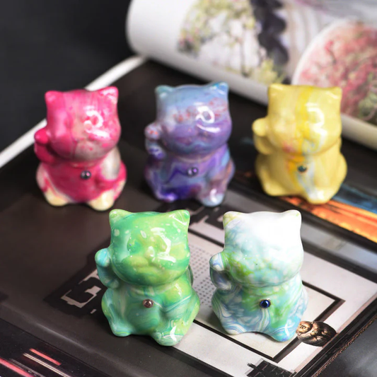 Cute Mini Cat Rosewood Lacquer Craft Warmth Decoration Random Color(Blind Box) | Zen Ara Grove