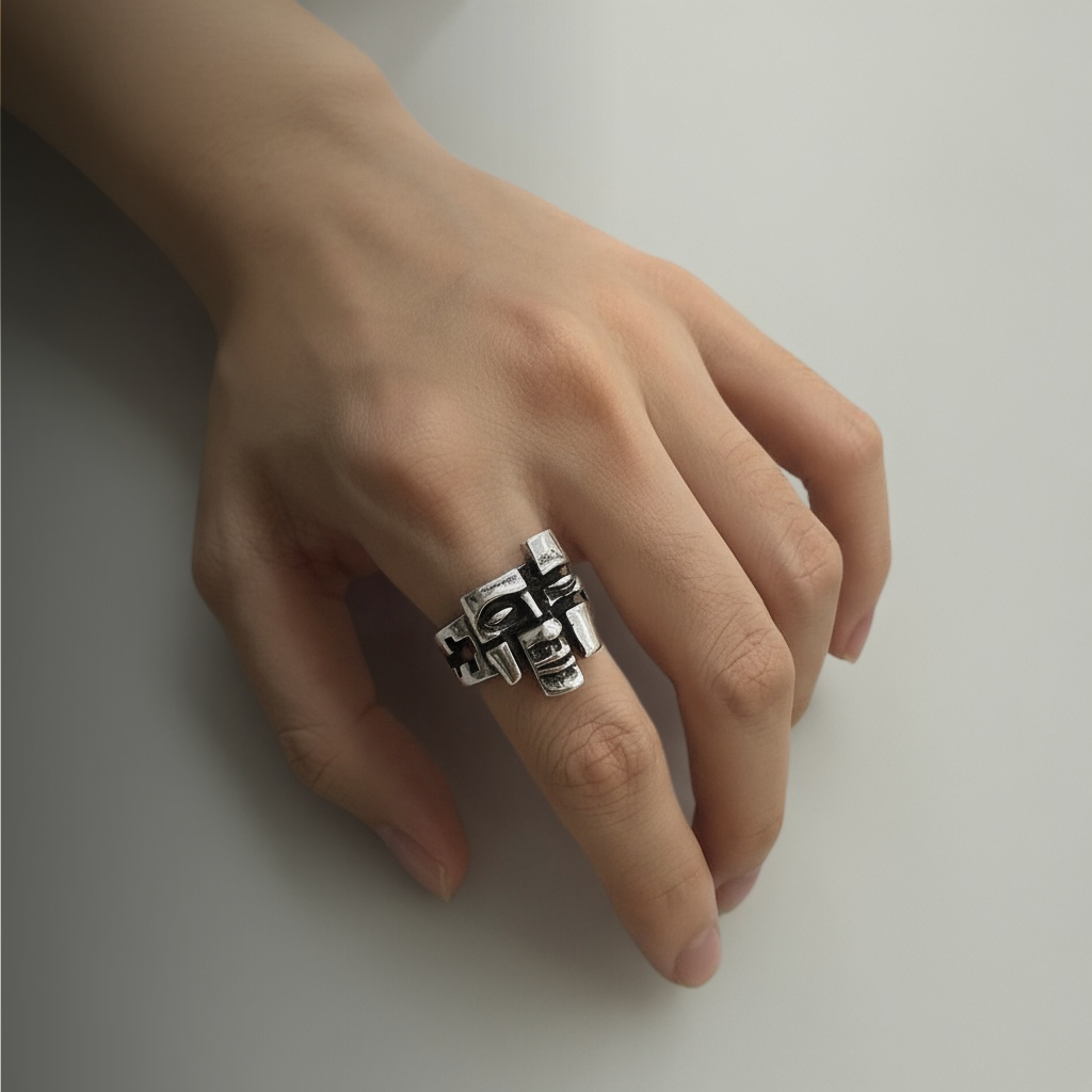 “Find Yourself” Broken Mask Design Ring | Zen Ara Grove
