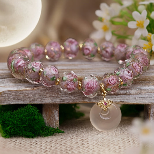 Purple Crystal Peace Amulet with Rose Murano Glass|Luck & Love Bracelet | Zen Ara Grove