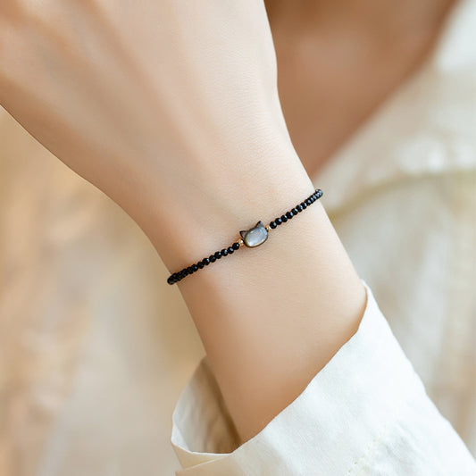 Blue Cat Charm Bracelet – Gemstone Beads with Playful Feline Spirit | Zen Ara Grove
