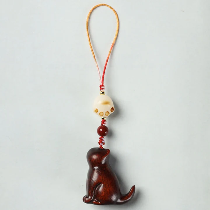 Small Leaf Red Sandalwood Green Sandalwood Sandalwood Sitting Cat Sooth Phone Hanging Decoration | Zen Ara Grove