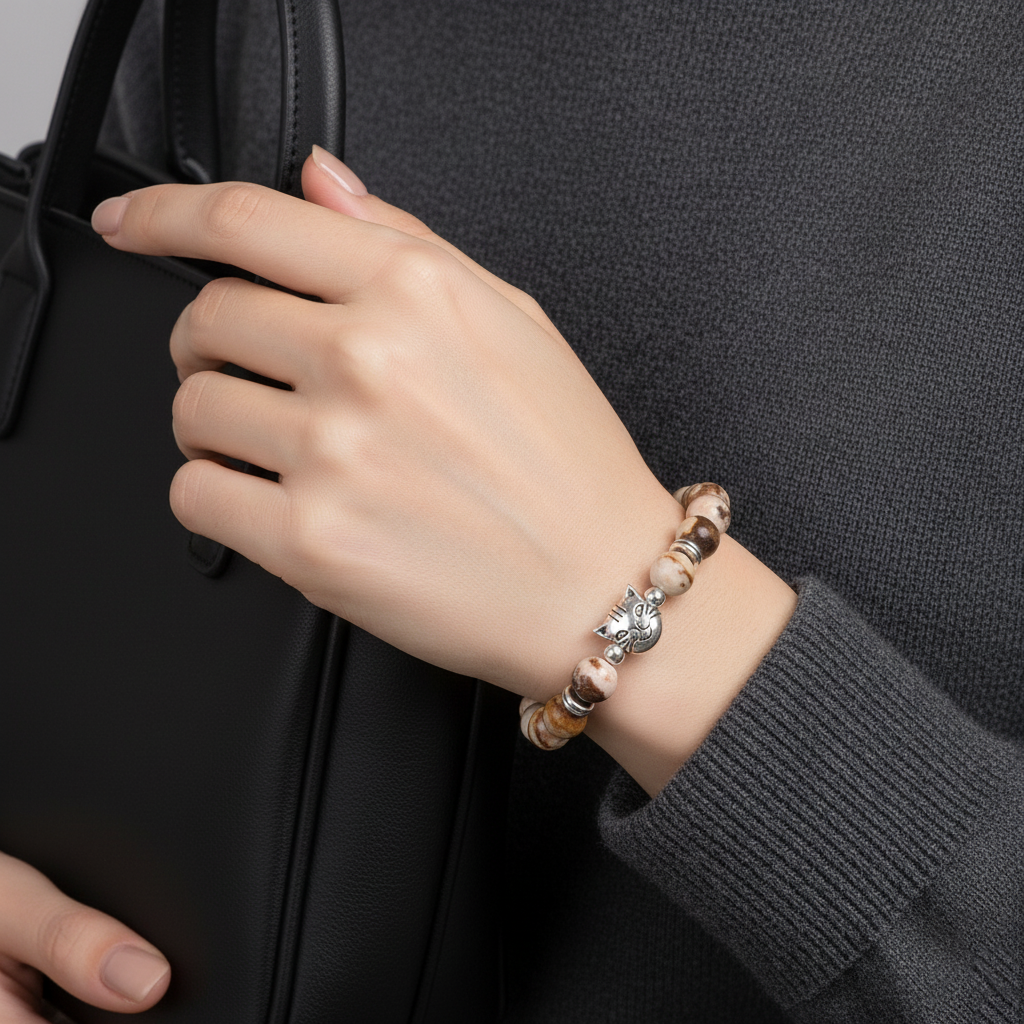Calico Cat Zebra Stone Power Bracelet | Zen Ara Grove