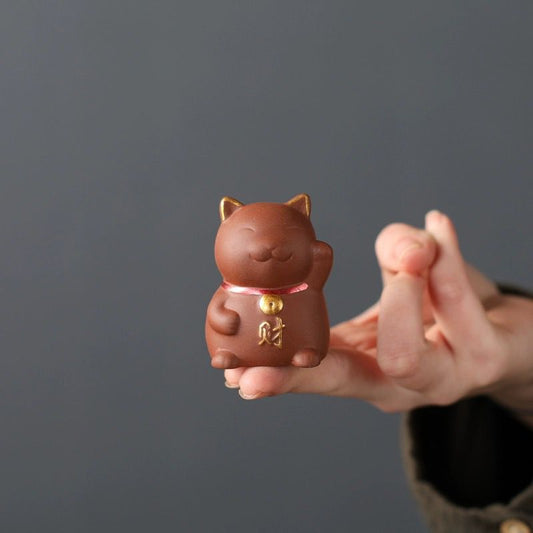 Mini Lucky Cat Wealth Tea Pet Purple Clay Figurine Decoration  | Zen Ara Grove
