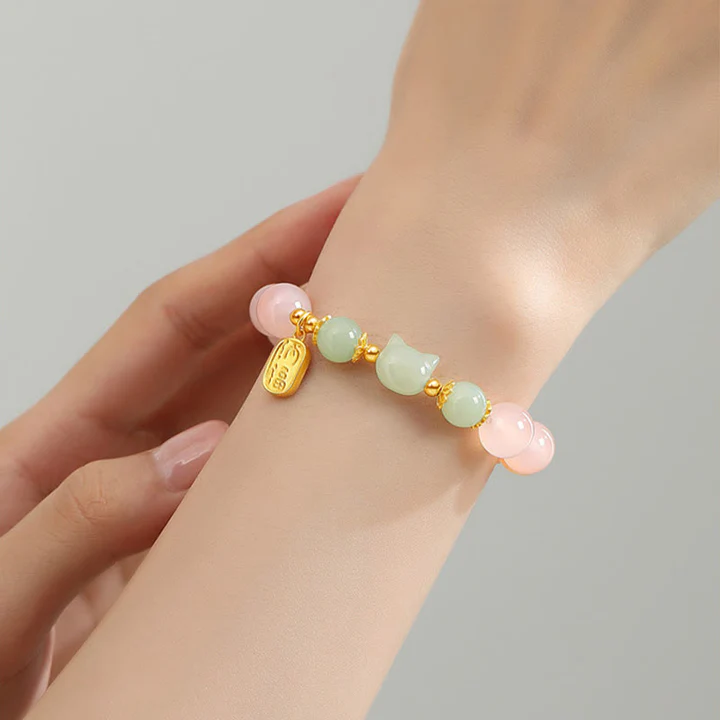925 Sterling Silver Red Agate Hetian Jade Cat Fu Character Confidence Bracelet | Zen Ara Grove