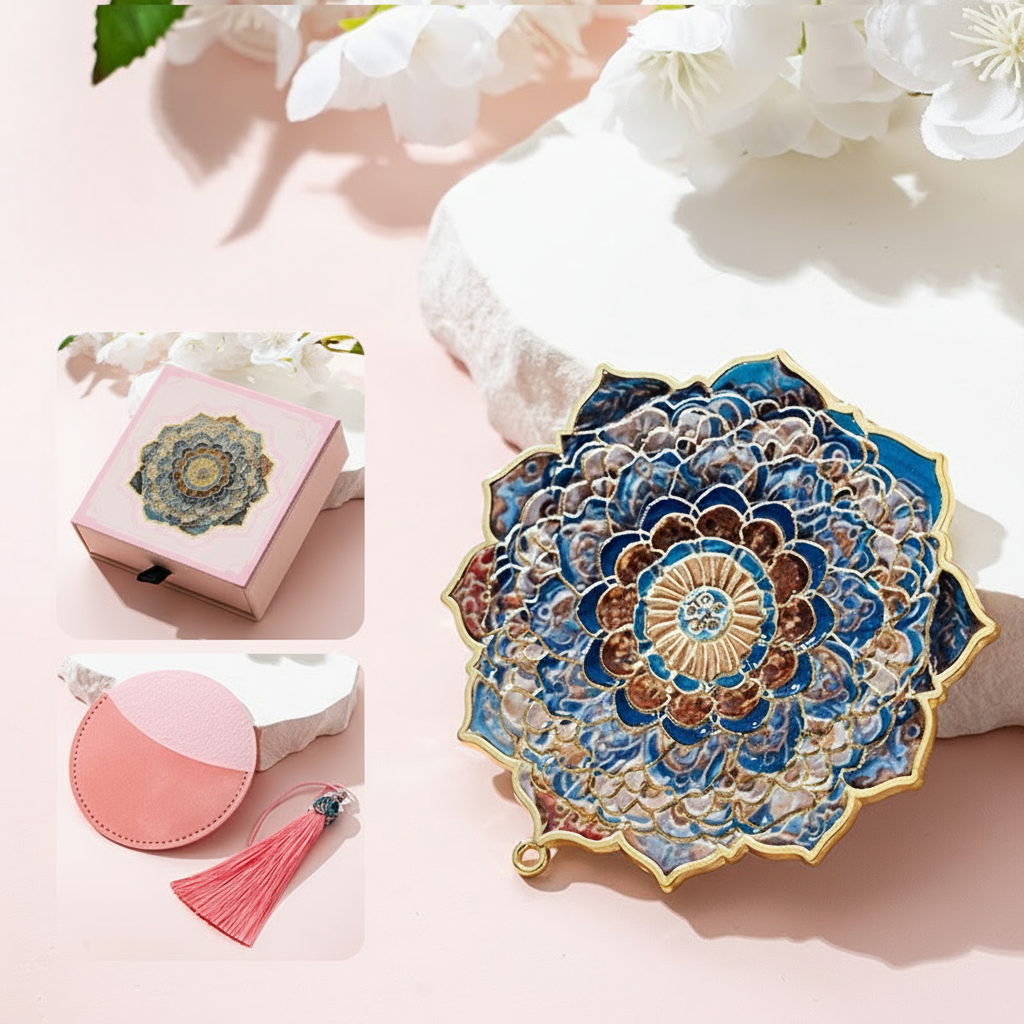 Portable Embossed Caisson Hand Mirror | Zen Ara Grove