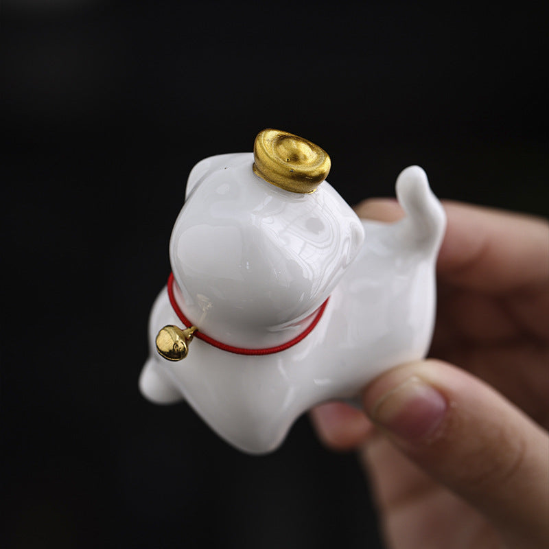 Mini Lucky Cat Ingot Tea Pet Ceramic Home Desk Figurine Decoration | Zen Ara Grove