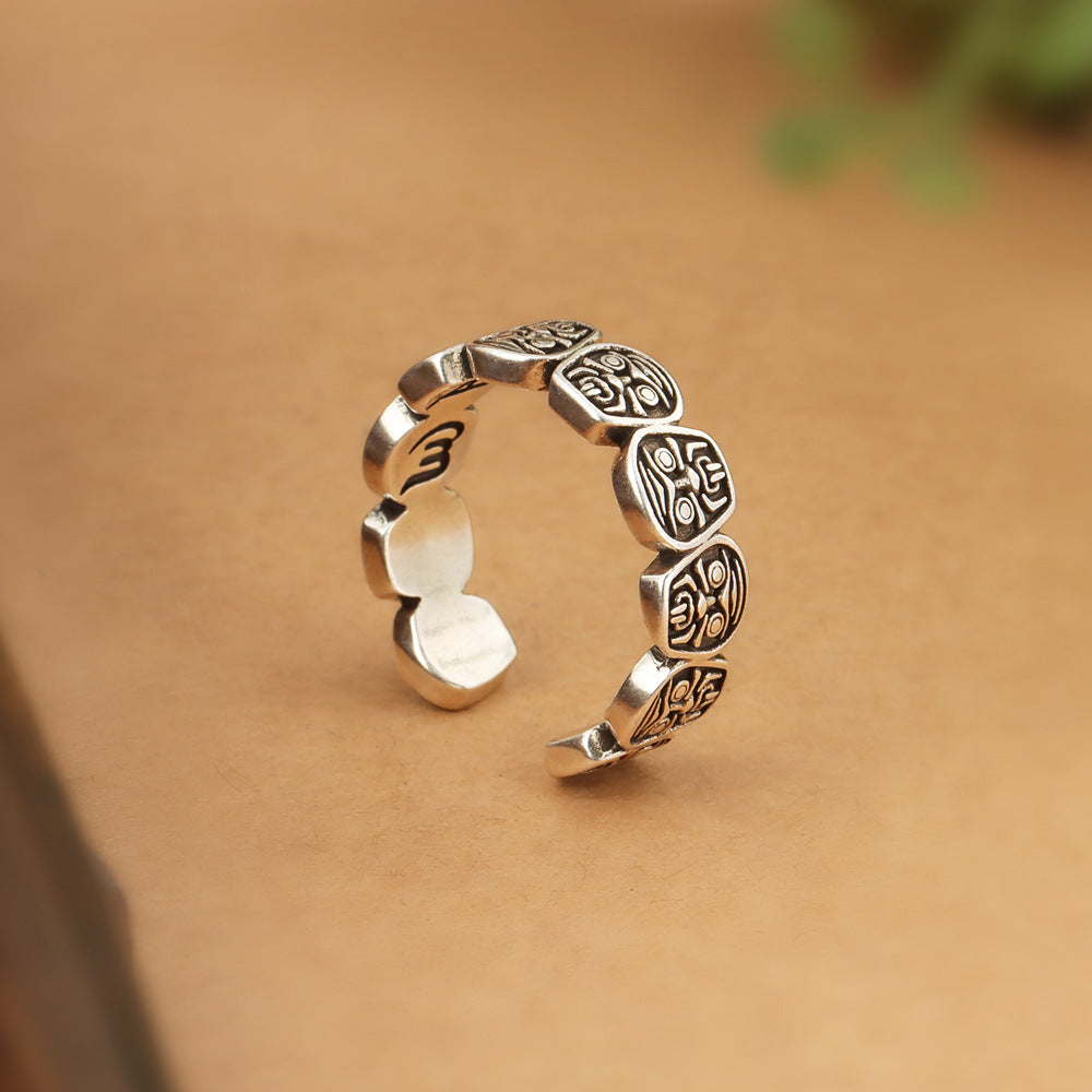 Zakiram Ring – Handcrafted Silver Ring with Ten Glyphs for Prosperity and Zen Living | Zen Ara Grove