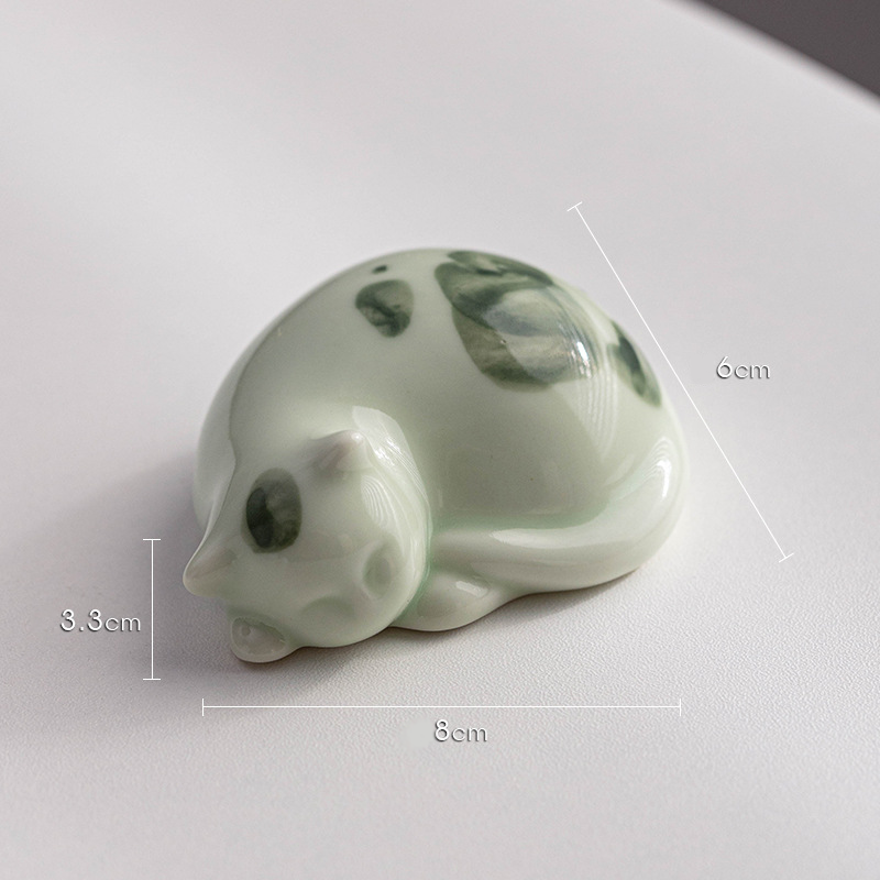 Mini Lucky Cute Spotted Standing Cat Sleeping Kitten Ceramic Figurine Decoration