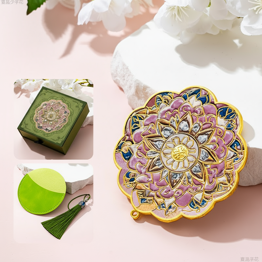 Portable Embossed Caisson Hand Mirror | Zen Ara Grove