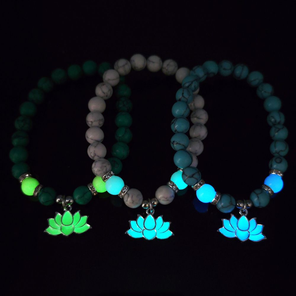 Glow-in-the-Dark Turquoise Lotus Bracelet – Zen Night Calm | Zen Ara Grove