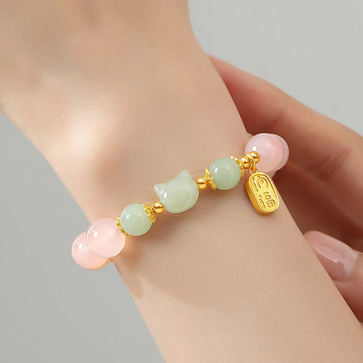 925 Sterling Silver Red Agate Hetian Jade Cat Fu Character Confidence Bracelet | Zen Ara Grove