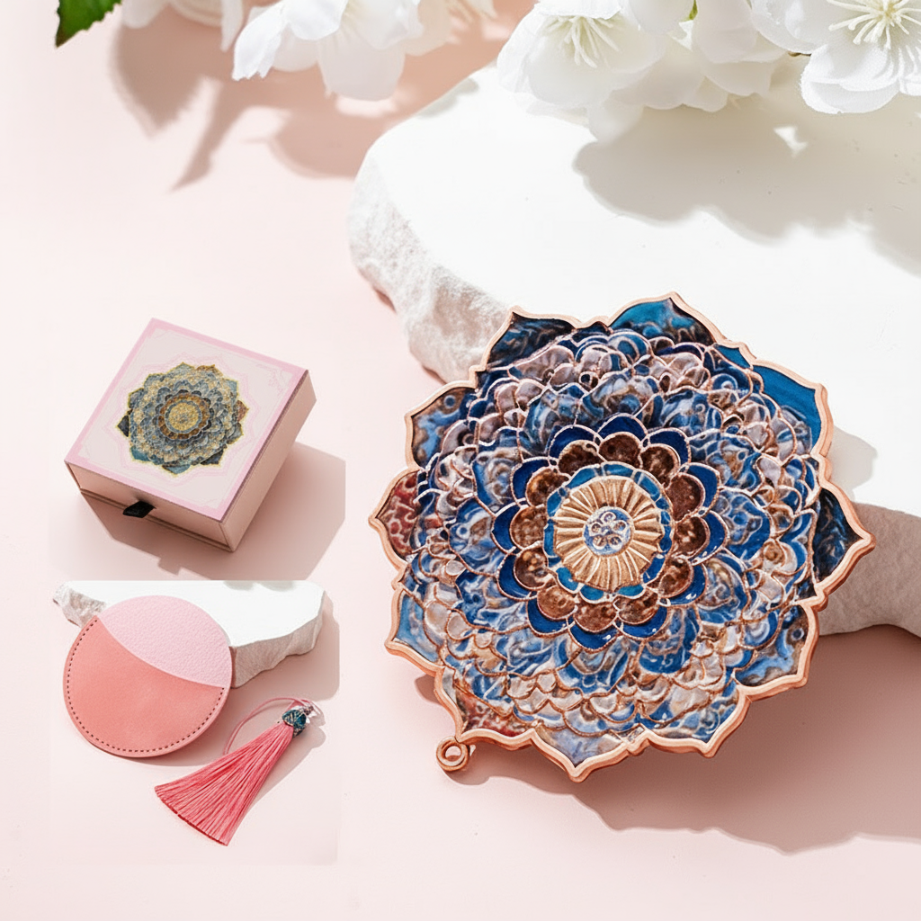 Portable Embossed Caisson Hand Mirror | Zen Ara Grove
