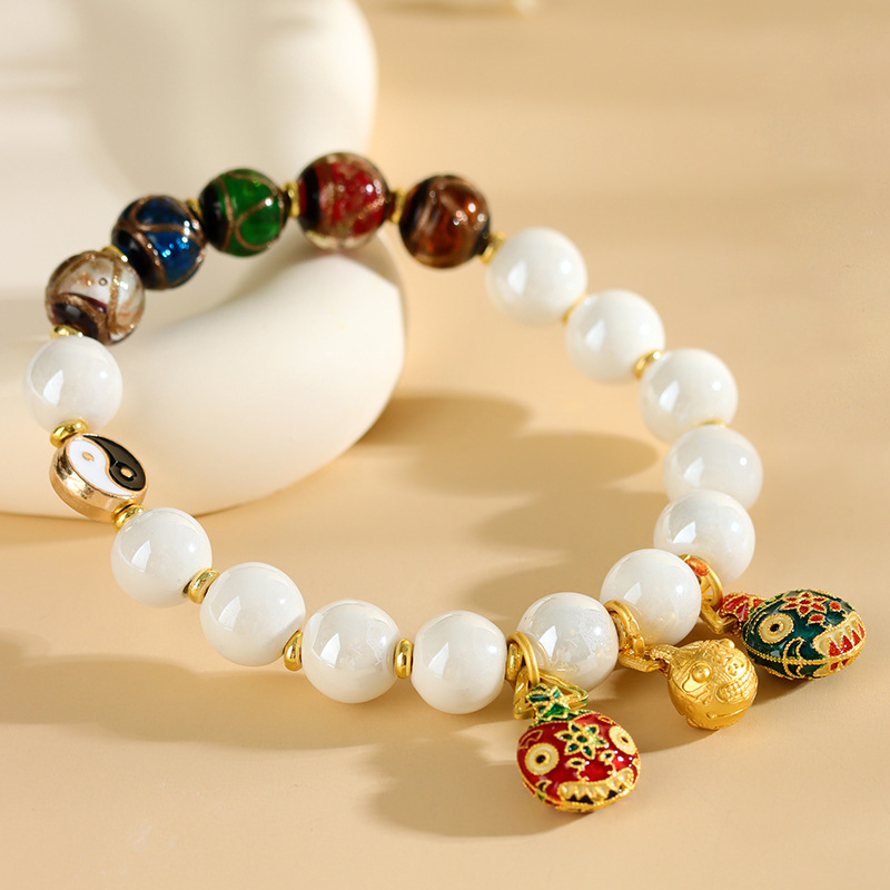 Incense Ash Glaze Bracelet with Gold-Swallowing Beast Pendant – Wealth Attraction & Peace Amulet | Zen Ara Grove