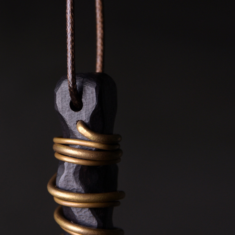Zen Meditation Pendant – Ebony Wood Wrapped in Brass Wire | Zen Ara Grove