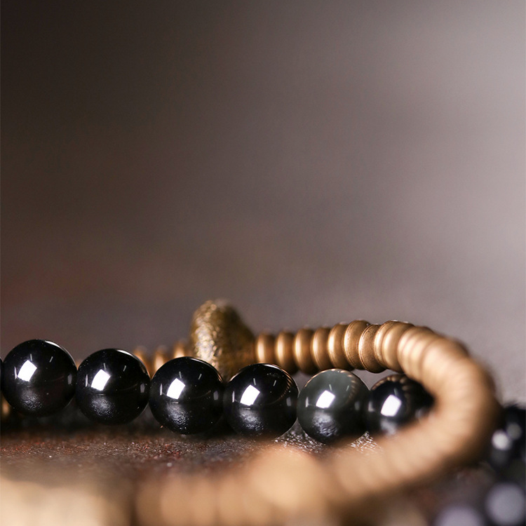 Twin Loop Obsidian & Brass Power Band | Zen Ara Grove
