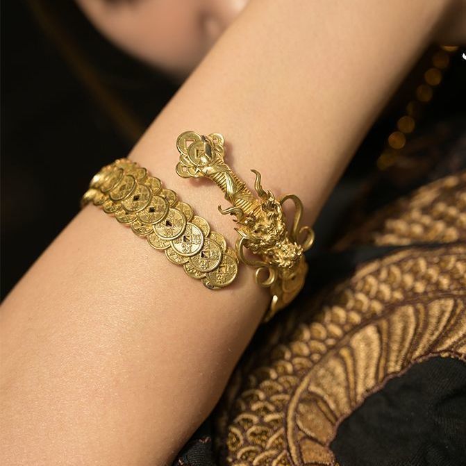 Vintage Copper Coin Dragon Sword Bracelet – Fortune & Protection Talisman | Zen Ara Grove