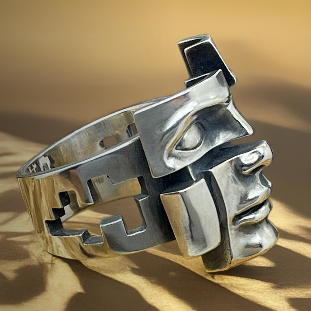 “Find Yourself” Broken Mask Design Ring | Zen Ara Grove