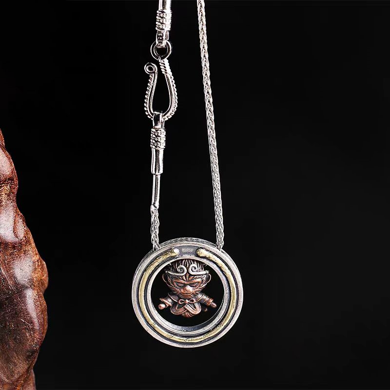 S925 Silver Monkey King Pendant – Crowned with the Golden Circlet | Zen Ara Grove
