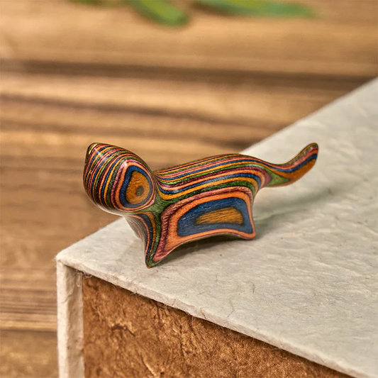 Mini Rainbow Eucalyptus Walking Cat Carved Reduce Stress Decoration | Zen Ara Grove