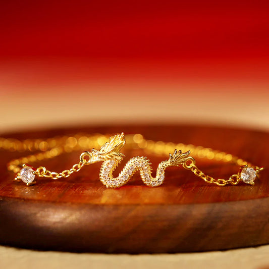 S925 Sterling Silver Dragon Bracelet with Clear Stone Accents