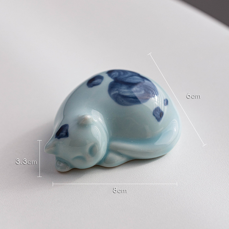 Mini Lucky Cute Spotted Standing Cat Sleeping Kitten Ceramic Figurine Decoration