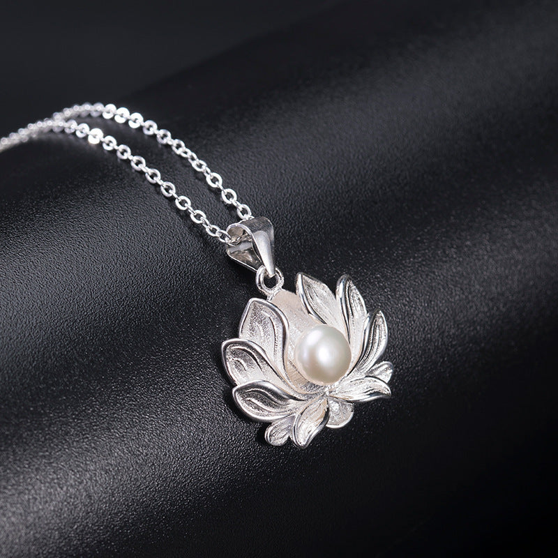 Pearl Lotus Pendant in S925 Silver | Zen Ara Grove