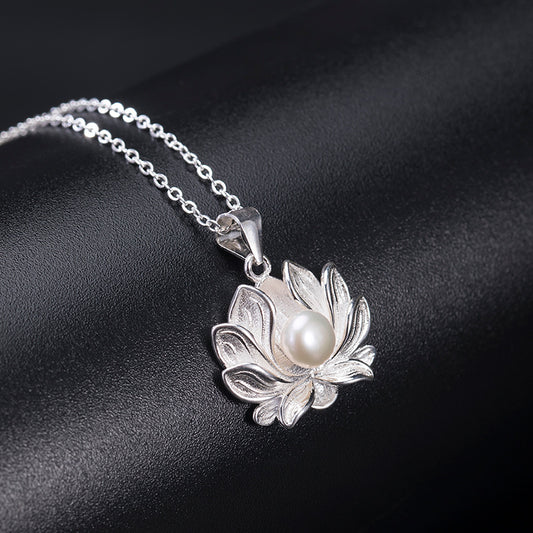 Pearl Lotus Pendant in S925 Silver | Zen Ara Grove