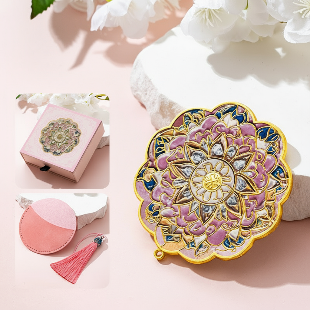 Portable Embossed Caisson Hand Mirror | Zen Ara Grove